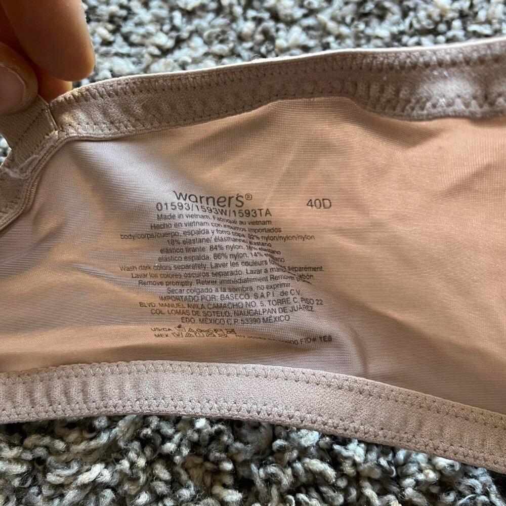 Warners Beige Pink Push Up Bra 40D Supportive Feminine Classy Dainty Adjustable - Picture 4 of 6
